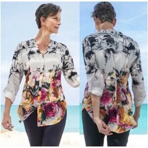 Soft Surroundings Champs De Fleur Floral Shirt Blouse L Button Down